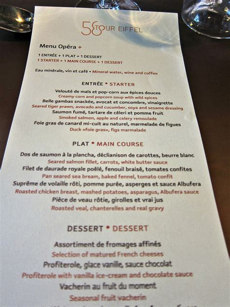 The food tasted good and it was beautiful romantic experience. . 58 tour eiffel menu